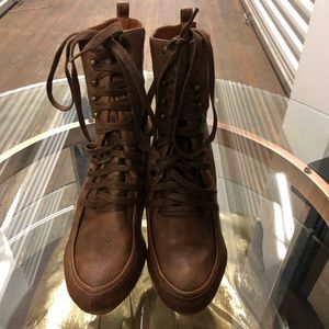 Brown tan wedge boots